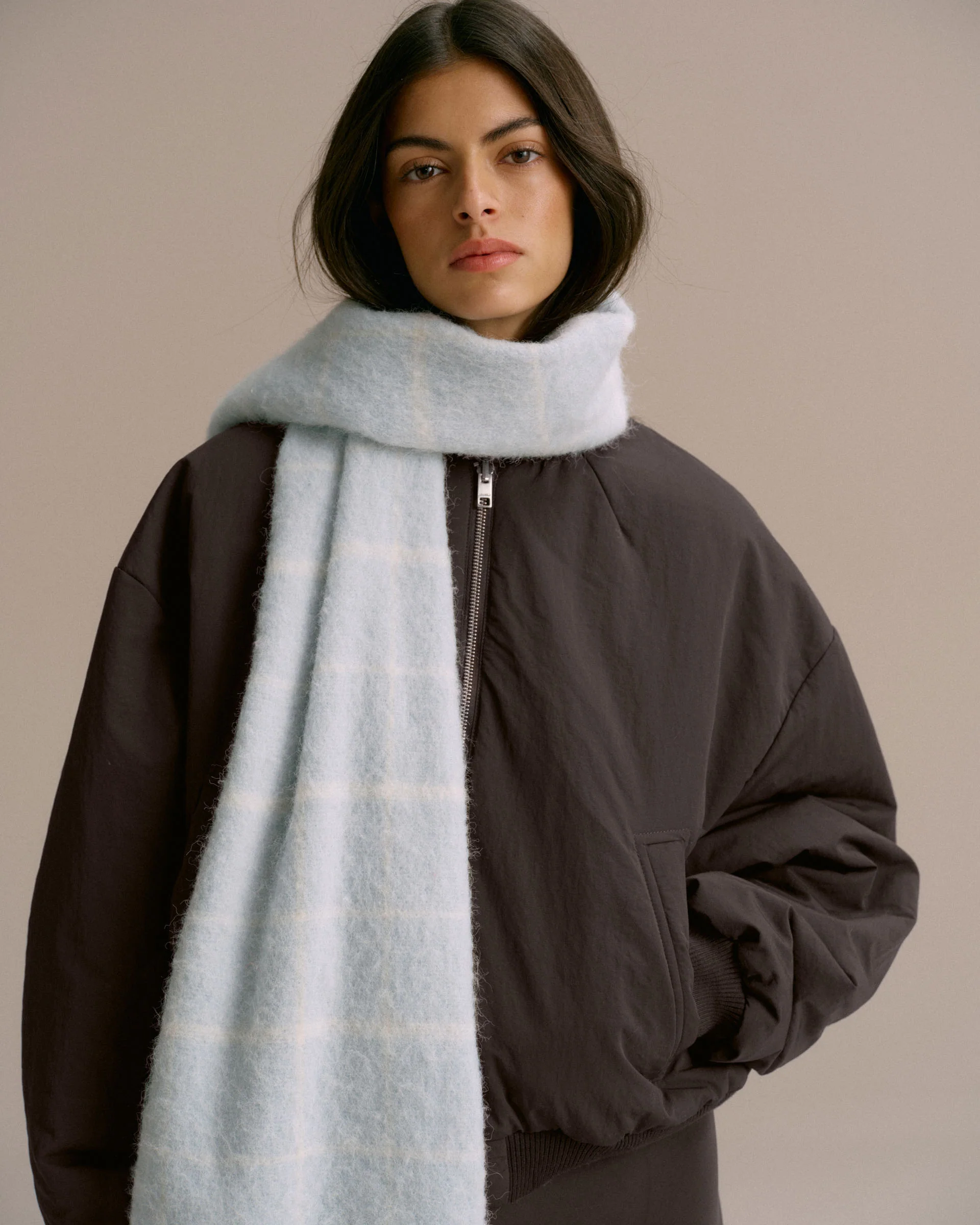 Brushed Checked Scarf - Light Blue - Image 2