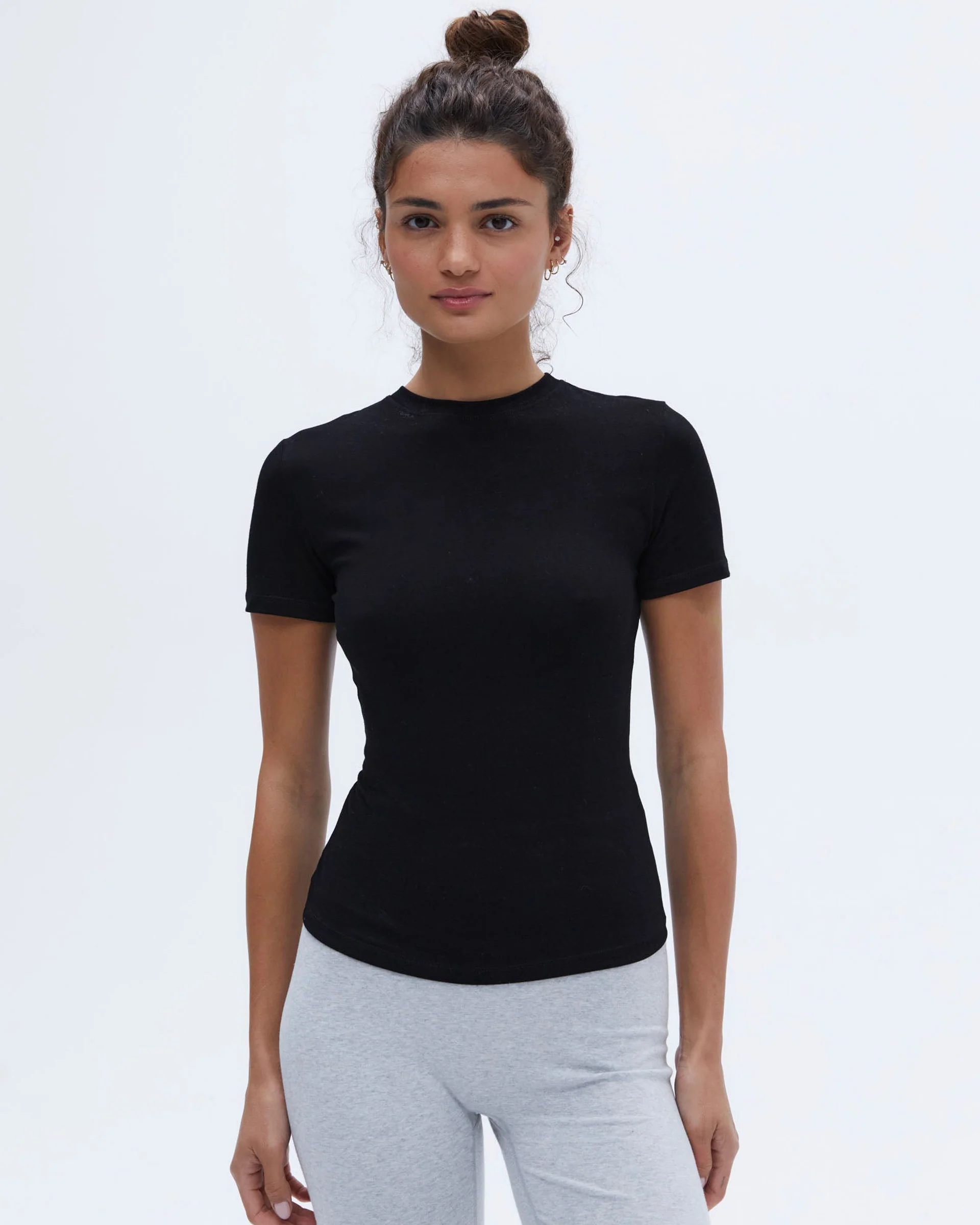 Cotton Short Sleeve Top - Black - Image 5