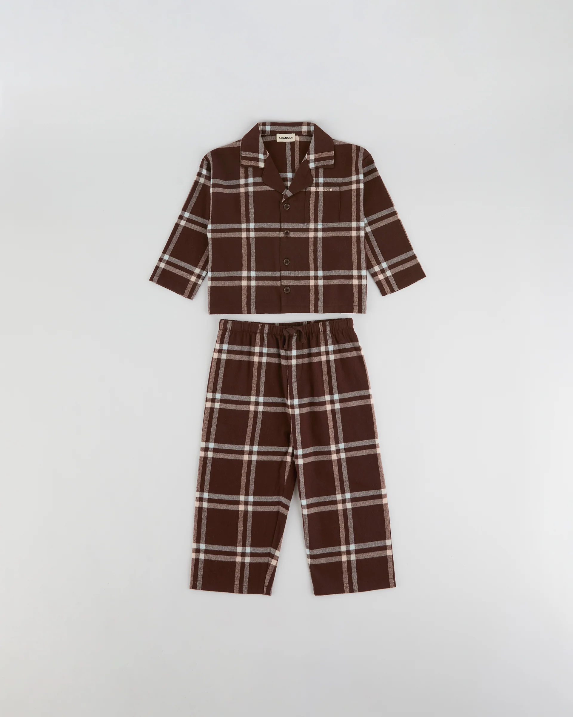 Mini Brushed Checked Pyjamas - Chocolate Brown - Image 3