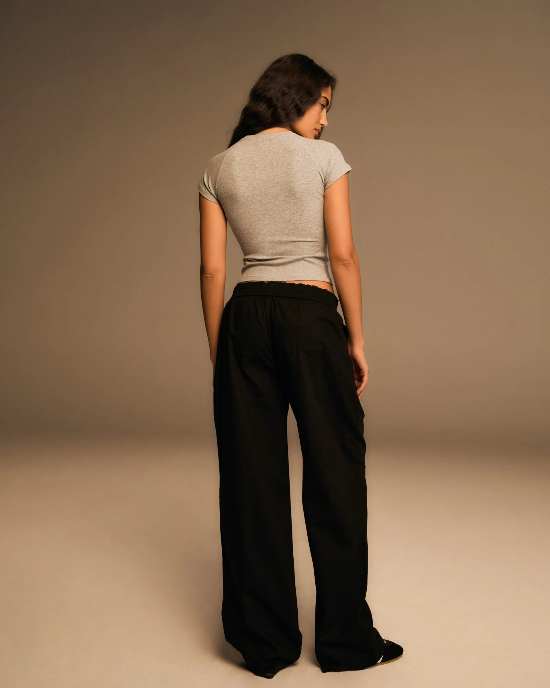 Rib Raglan Short Sleeve Top - Grey Melange - Image 3