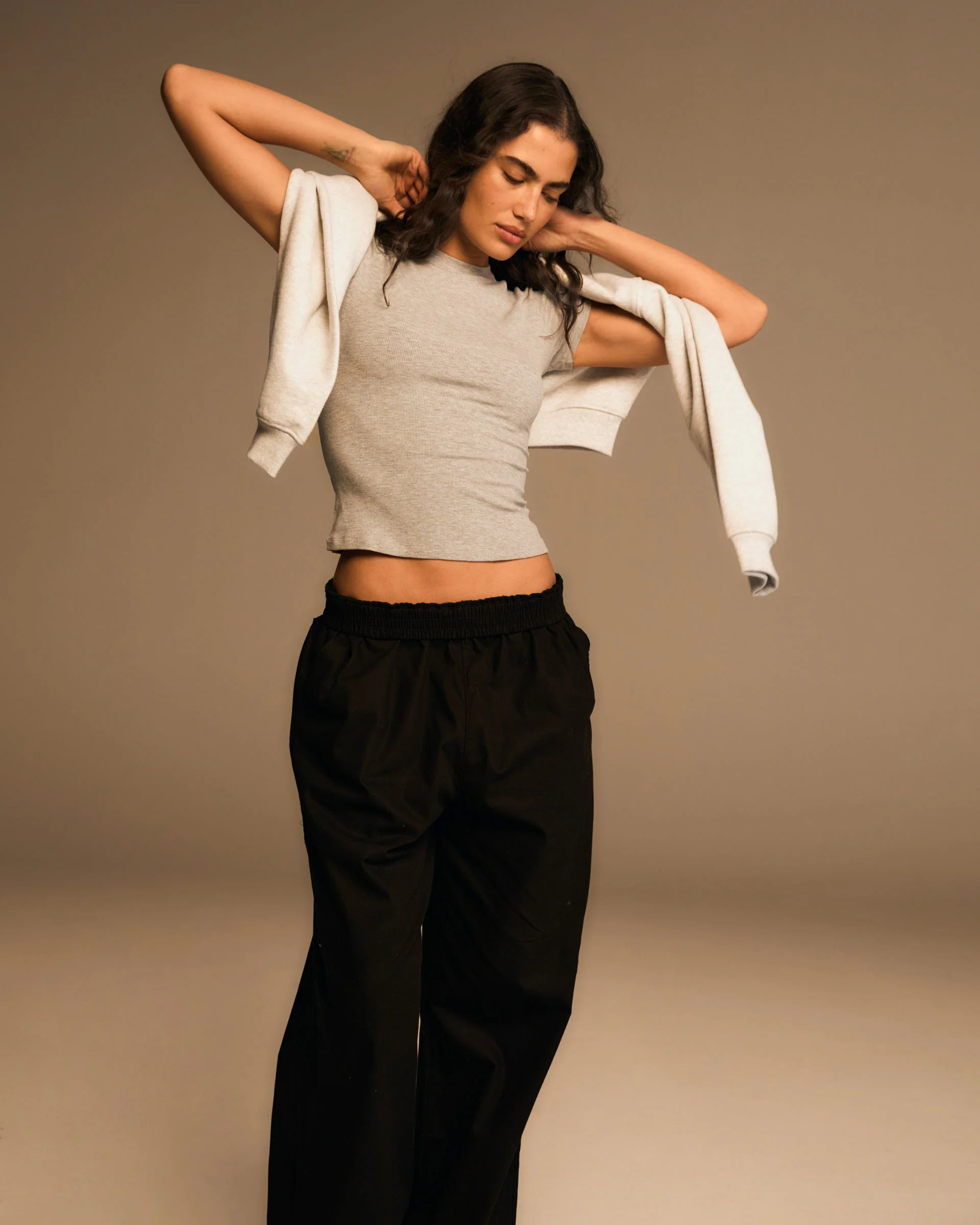 Rib Raglan Short Sleeve Top - Grey Melange - Image 5